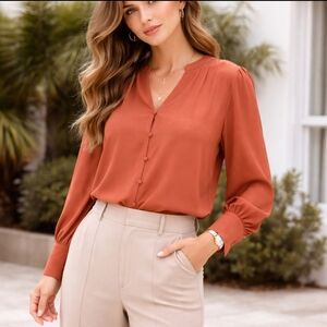 Maurices Terracotta Button Front Blouse | Flowy Long Sleeve Boho Top | Size S